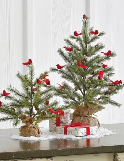 Online The Jolly Christmas Shop Raz 14.25" Or 16" Tree With Cardinals In Burlap Bag Christmas Decoration