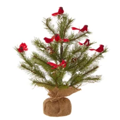 Online The Jolly Christmas Shop Raz 14.25" Or 16" Tree With Cardinals In Burlap Bag Christmas Decoration