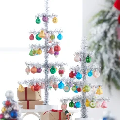 Hot The Jolly Christmas Shop Raz 14" Or 19.5" Vintage Tinsel Tree With Ornaments Christmas Decoration