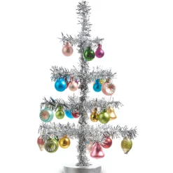 Hot The Jolly Christmas Shop Raz 14" Or 19.5" Vintage Tinsel Tree With Ornaments Christmas Decoration