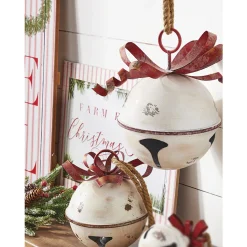 New The Jolly Christmas Shop Raz 11" Or 13.75" White Glittered Jingle Bell With Red Bow Christmas Ornament