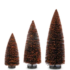 Best The Jolly Christmas Shop Raz 15" Orange And Black Flocked Bottle Brush Halloween Trees 4415633