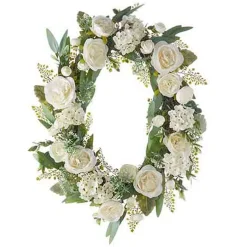 The Jolly Christmas Shop Raz 26" Oval White Rose And Hydrangea Spring Wreath W4202083