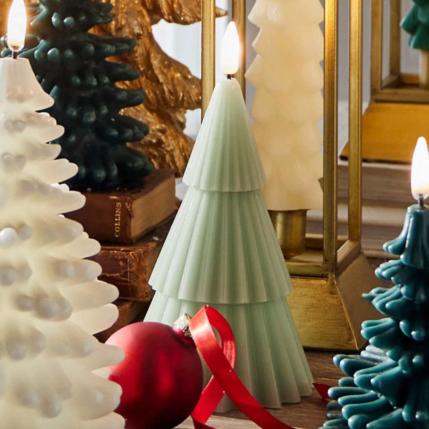 Online The Jolly Christmas Shop Raz 6" Pale Green Christmas Tree Battery Operated Candle Lighted Flickering Flame 4432917