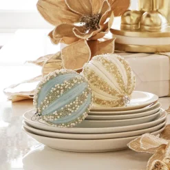 The Jolly Christmas Shop Raz 4" Pearl Beaded Glass Ball Christmas Ornament 4320039