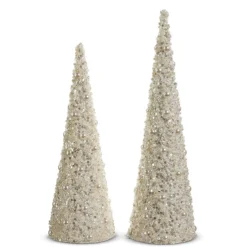 Best The Jolly Christmas Shop Raz 17" Pearl Cone Tree Christmas Decoration Set Of 2 4406674