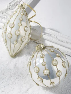 Sale The Jolly Christmas Shop Raz 4" Pearl Embellished White Glass Christmas Ornament 4222818