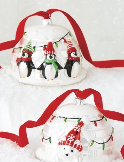 New The Jolly Christmas Shop Raz 4" Penguin Or Polar Bear Igloo Glass Christmas Ornament 4252857
