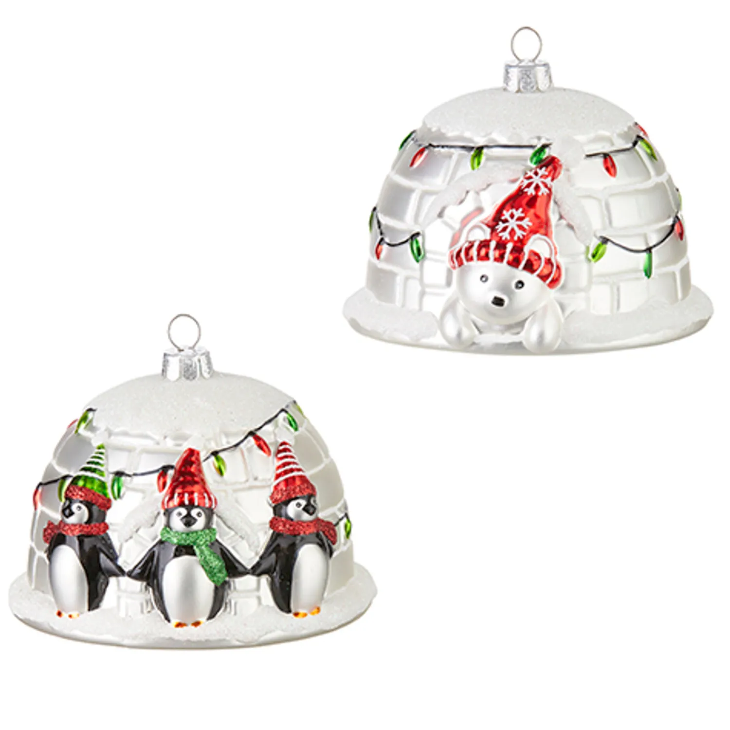 New The Jolly Christmas Shop Raz 4" Penguin Or Polar Bear Igloo Glass Christmas Ornament 4252857