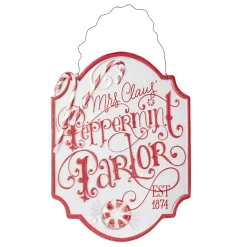 The Jolly Christmas Shop Raz 11.75" Peppermint Parlor Embossed Metal Christmas Sign 4111275