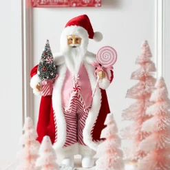 Best The Jolly Christmas Shop Raz 18" Peppermint Swirl Santa Christmas Figure With Pink Vest 4315531