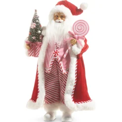 Best The Jolly Christmas Shop Raz 18" Peppermint Swirl Santa Christmas Figure With Pink Vest 4315531