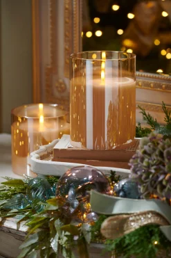 New The Jolly Christmas Shop Raz 6" Pillar Battery Operated Flickering Candle In Gold Glass
