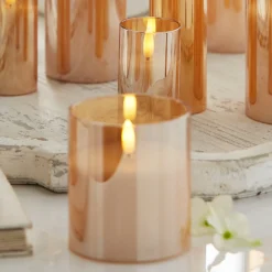 New The Jolly Christmas Shop Raz 6" Pillar Battery Operated Flickering Candle In Gold Glass