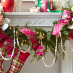 Clearance The Jolly Christmas Shop Raz 4" Pink And Green Plaid Wired Christmas Ribbon R4371764