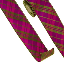 Clearance The Jolly Christmas Shop Raz 4" Pink And Green Plaid Wired Christmas Ribbon R4371764