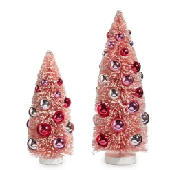 The Jolly Christmas Shop Raz 12" Pink Christmas Bottle Brush Tree With Ornaments 4416190