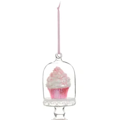 Best The Jolly Christmas Shop Raz 4" Pink Cupcake In Cloche Glass Christmas Ornament 4452863