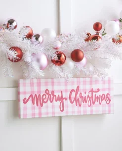 New The Jolly Christmas Shop Raz 21.5" Pink Gingham Merry Christmas Christmas Sign 4457360