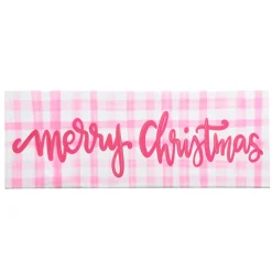 New The Jolly Christmas Shop Raz 21.5" Pink Gingham Merry Christmas Christmas Sign 4457360