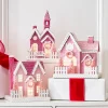 Discount The Jolly Christmas Shop Raz 9.25" Pink Lighted Glittered Christmas House 4412500