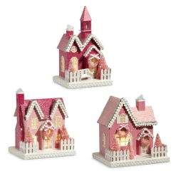 Discount The Jolly Christmas Shop Raz 9.25" Pink Lighted Glittered Christmas House 4412500
