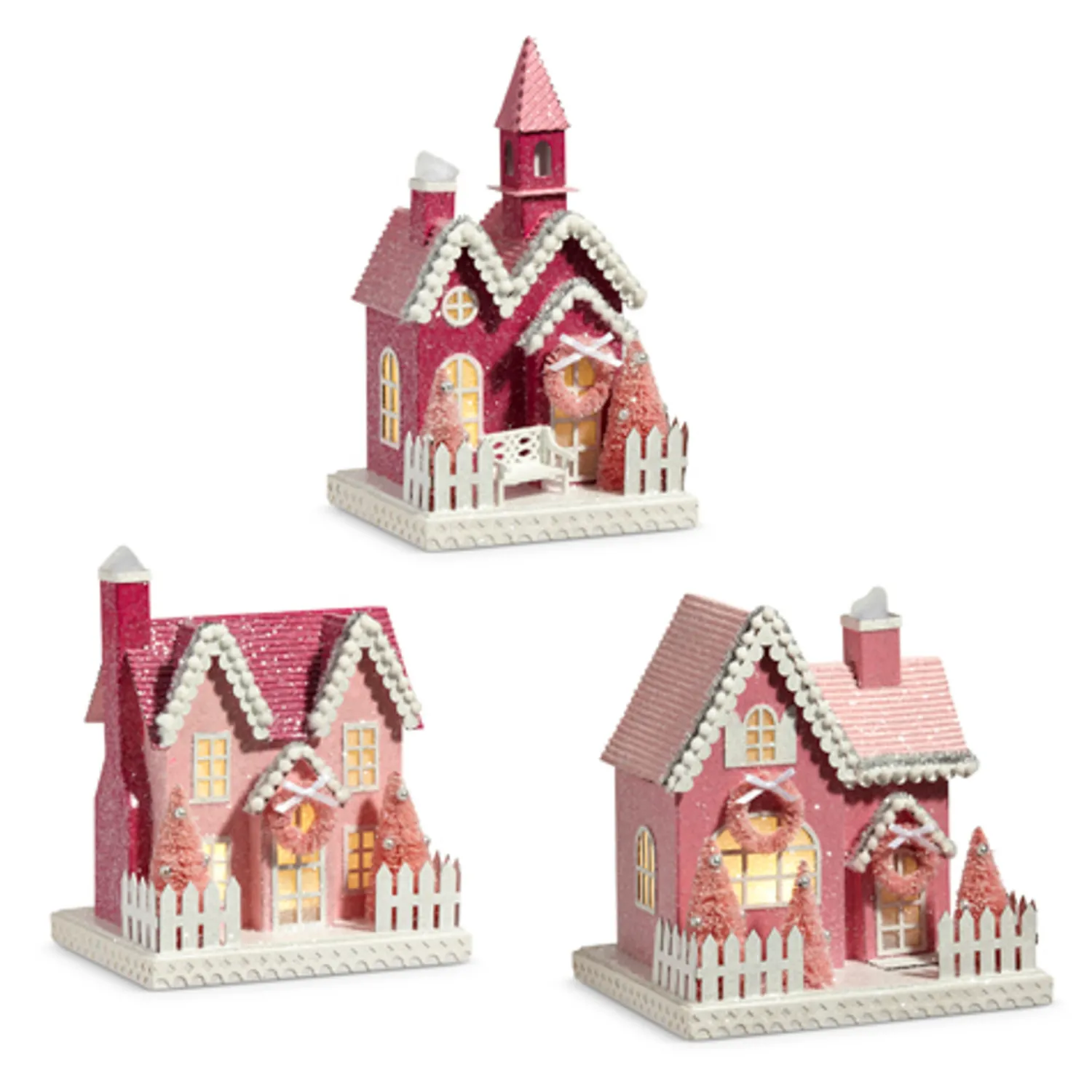 Discount The Jolly Christmas Shop Raz 9.25" Pink Lighted Glittered Christmas House 4412500