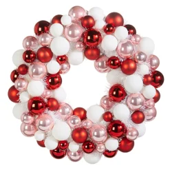Outlet The Jolly Christmas Shop Raz 22" Pink, Red, And White Multicolor Ball Ornament Wreath W4302338