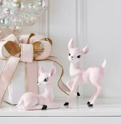Clearance The Jolly Christmas Shop Raz 8.25" Pink Retro Christmas Deer Figure Set Of 2 4412100