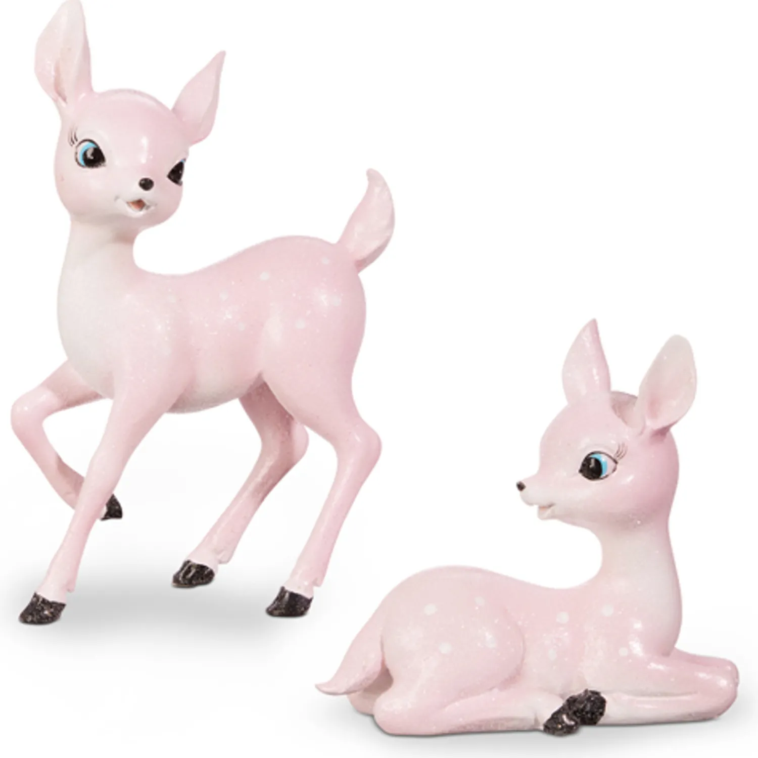 Clearance The Jolly Christmas Shop Raz 8.25" Pink Retro Christmas Deer Figure Set Of 2 4412100