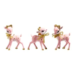 Best The Jolly Christmas Shop Raz 3" Pink Retro Deer Christmas Ornament Set Of 3 4457653