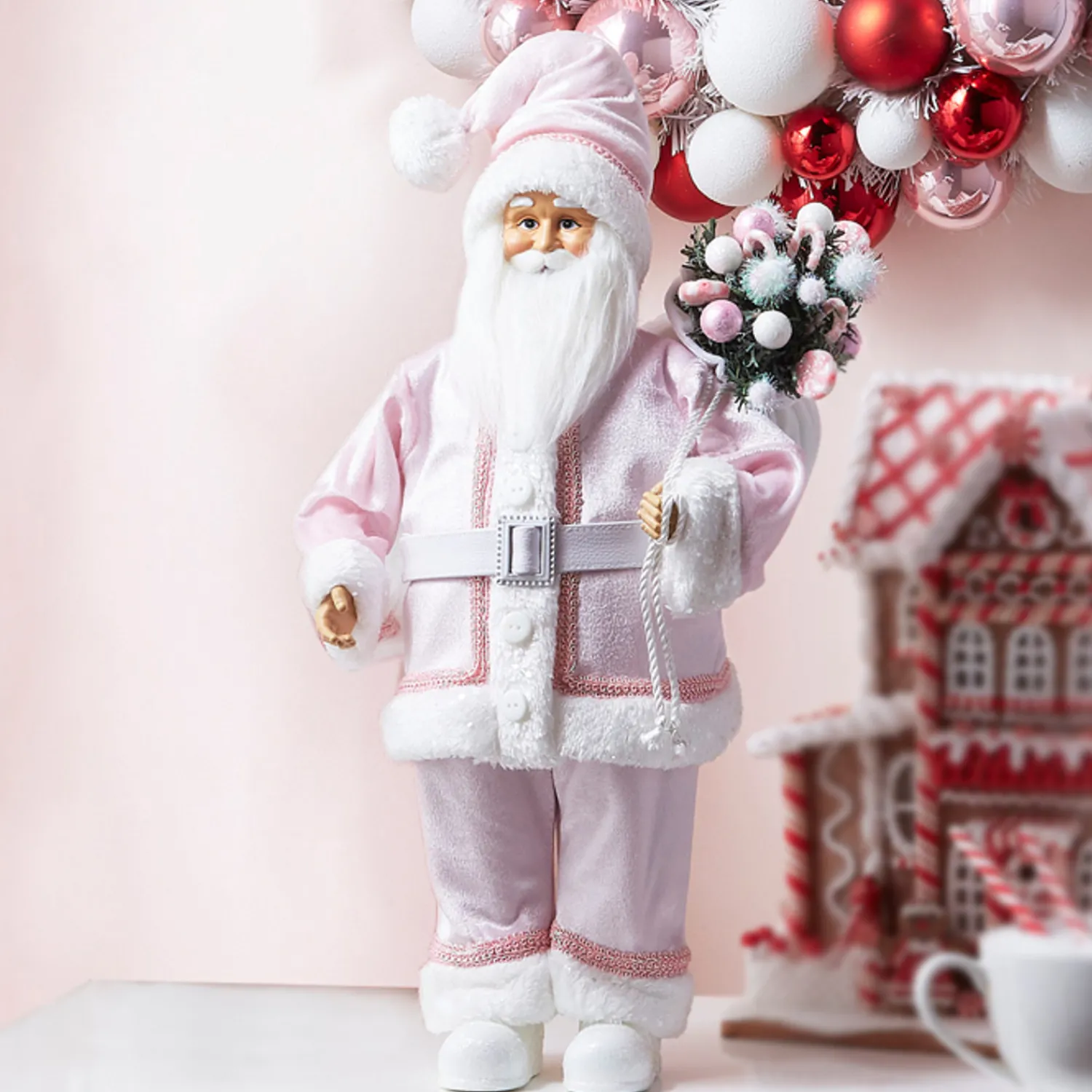 Hot The Jolly Christmas Shop Raz 18" Pink Santa With Bag Christmas Figure 4315540