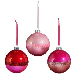 Sale The Jolly Christmas Shop Raz 4" Pink Two Tone Glass Ball Christmas Ornament Set Of 3 4422978
