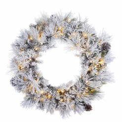 The Jolly Christmas Shop Raz 30" Pre-lit Flocked Pine Christmas Wreath With Warm White Lights W4052019