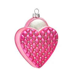 Outlet The Jolly Christmas Shop Raz 4" Quilted Pink Heart Shaped Purse Glass Christmas Ornament 4452885