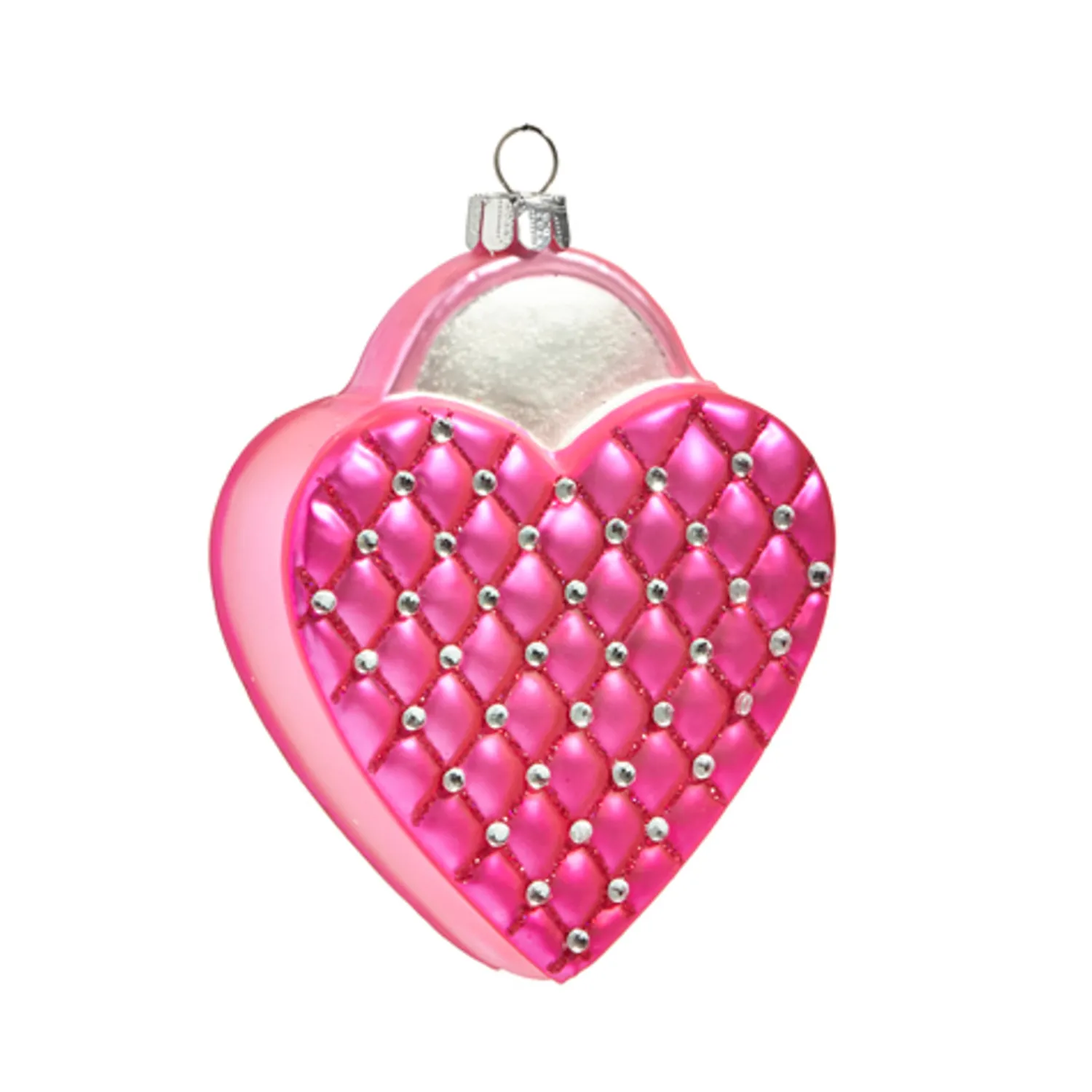 Outlet The Jolly Christmas Shop Raz 4" Quilted Pink Heart Shaped Purse Glass Christmas Ornament 4452885