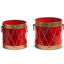 The Jolly Christmas Shop Raz 10.5" Red And Gold Drum Christmas Container Decoration 4425918