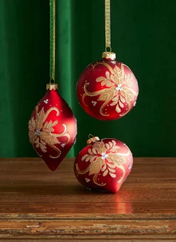 Outlet The Jolly Christmas Shop Raz 4" Red And Gold Holly Glass Christmas Ornament 4322839