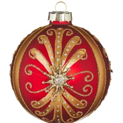 Sale The Jolly Christmas Shop Raz 4" Red And Gold Jeweled Glass Christmas Ornament 4112511
