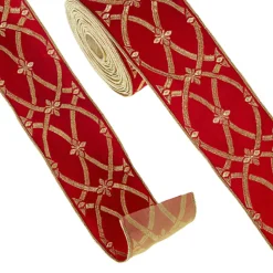 New The Jolly Christmas Shop Raz 4" Red And Gold Patterned Wired Christmas Ribbon R4327721