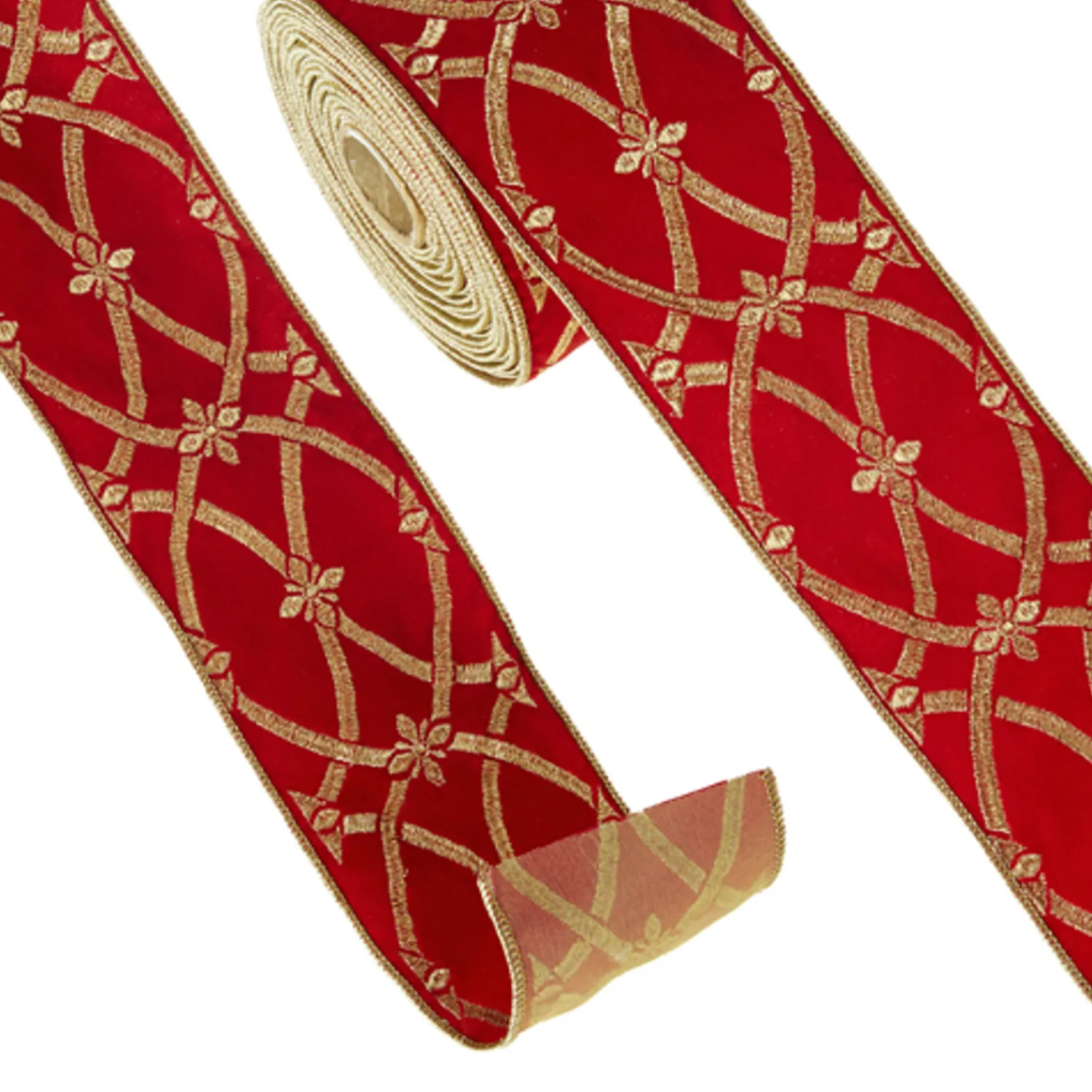 New The Jolly Christmas Shop Raz 4" Red And Gold Patterned Wired Christmas Ribbon R4327721