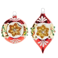 New The Jolly Christmas Shop Raz 3" Red And Gold Vintage Glass Christmas Ornament 4320019