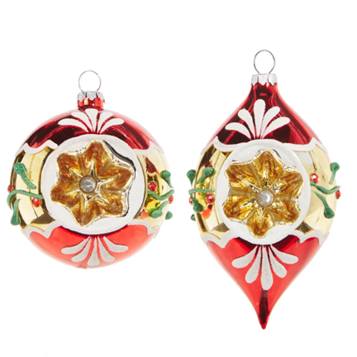 New The Jolly Christmas Shop Raz 3" Red And Gold Vintage Glass Christmas Ornament 4320019