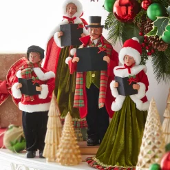 Hot The Jolly Christmas Shop Raz 17.75" Red And Green Christmas Carolers Figures 4322102