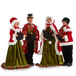 Hot The Jolly Christmas Shop Raz 17.75" Red And Green Christmas Carolers Figures 4322102
