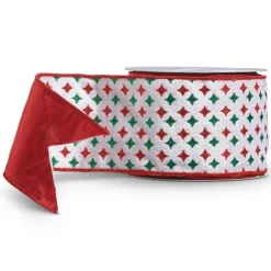 Sale The Jolly Christmas Shop Raz 4" Red And Green Diamond Starburst Wired Christmas Ribbon R4427745