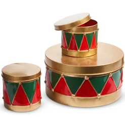 Best The Jolly Christmas Shop Raz 13.5" Red And Green Drum Christmas Stacked Canisters Set Set Of 3 4425924