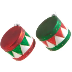 Online The Jolly Christmas Shop Raz 3.5" Red And Green Drum Glass Christmas Ornament 4322900