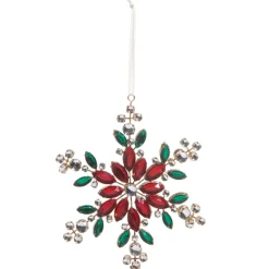 Clearance The Jolly Christmas Shop Raz 6" Red And Green Jeweled Snowflake Christmas Ornament 4413517