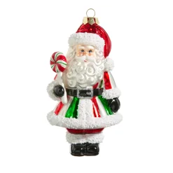 Hot The Jolly Christmas Shop Raz 5.5" Red And Green Santa Holding Candy Glass Christmas Ornament 4415579